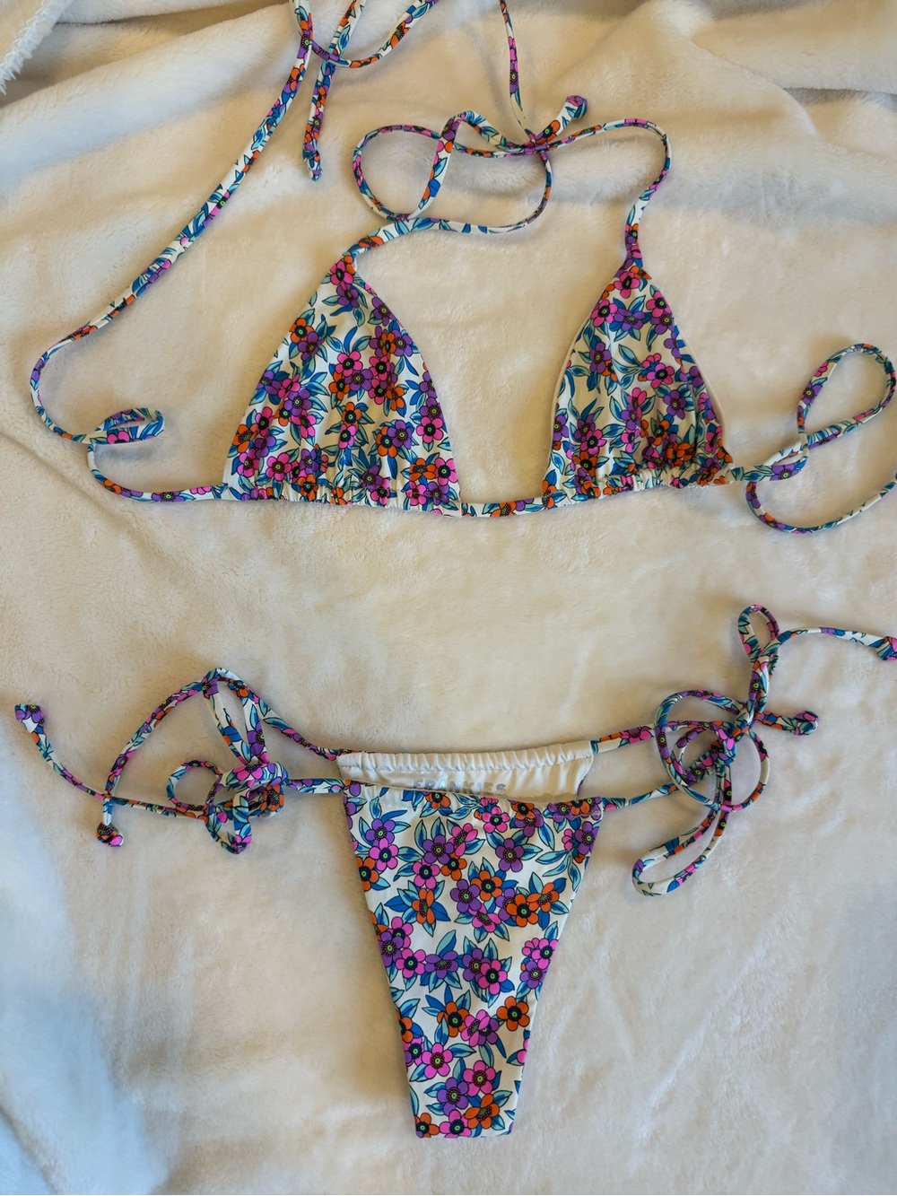 Frankies Bikinis Tie-Side Triangle Bikini Set - Bright Multicolor - Picture 1 of 4